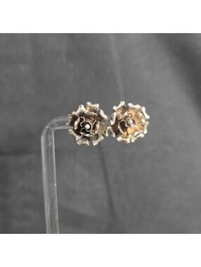 Vintage 980 Silver Flower Earrings Artisan Floral Sculptural Brutalist Studs